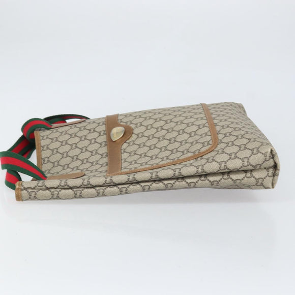 GUCCI GG Plus Supreme Web Sherry Line Tote Bag PVC Beige Gold Auth ka2201