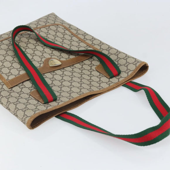 GUCCI GG Plus Supreme Web Sherry Line Tote Bag PVC Beige Gold Auth ka2201