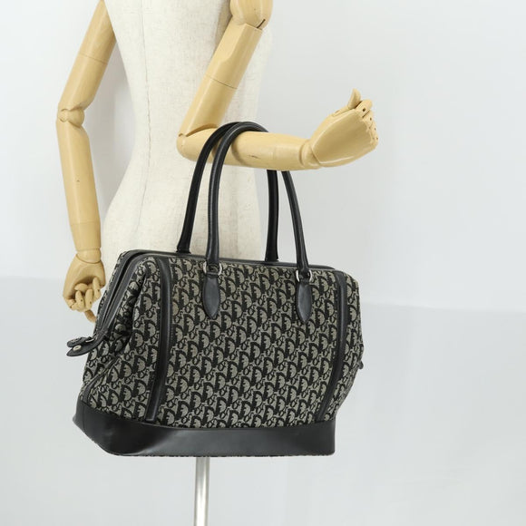 Christian Dior Trotter Canvas Boston Bag Black Silver Auth ka2203V