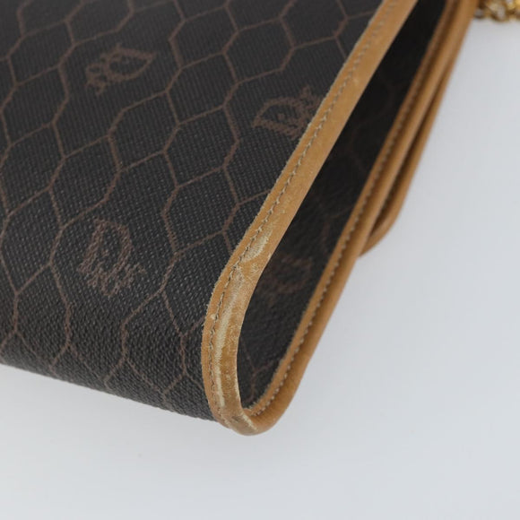 Christian Dior Honeycomb Canvas Chain Shoulder Bag PVC Black Gold Auth ka2204