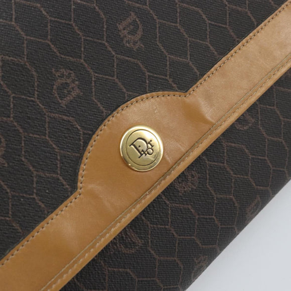 Christian Dior Honeycomb Canvas Chain Shoulder Bag PVC Black Gold Auth ka2204