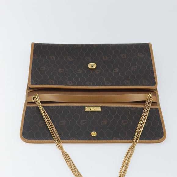 Christian Dior Honeycomb Canvas Chain Shoulder Bag PVC Black Gold Auth ka2204