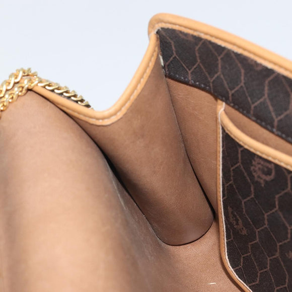 Christian Dior Honeycomb Canvas Chain Shoulder Bag PVC Black Gold Auth ka2204