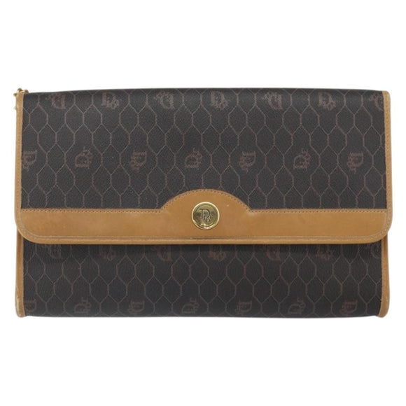 Christian Dior Honeycomb Canvas Chain Shoulder Bag PVC Black Gold Auth ka2204