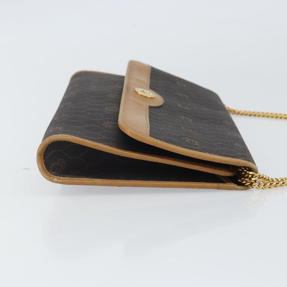 Christian Dior Honeycomb Canvas Chain Shoulder Bag PVC Black Gold Auth ka2204