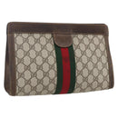 GUCCI GG Supreme Web Sherry Line Clutch Bag PVC Beige 67 014 2125 Auth ka2207-1