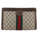 GUCCI GG Supreme Web Sherry Line Clutch Bag PVC Beige 67 014 2125 Auth ka2207-13