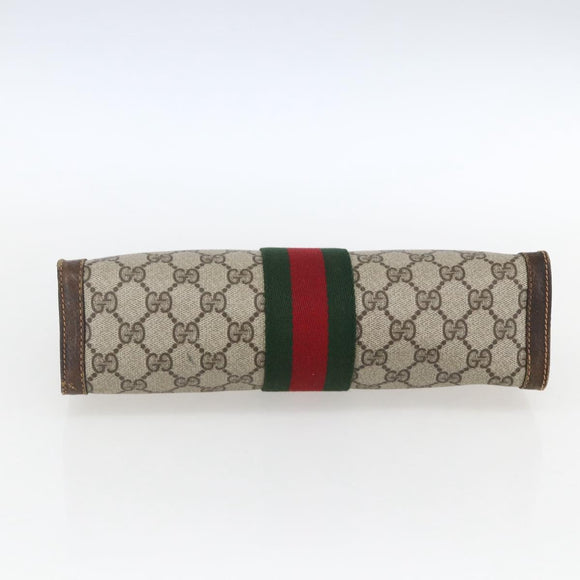 GUCCI GG Supreme Web Sherry Line Clutch Bag PVC Beige 67 014 2125 Auth ka2207
