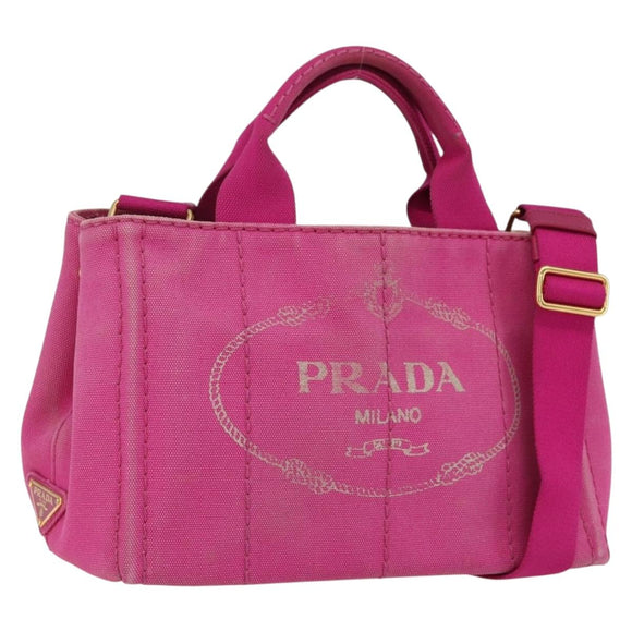 PRADA Canapa PM Handtas Canvas 2-weg Roze Goud Auth ka2235