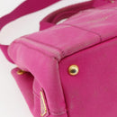 PRADA Canapa PM Handtas Canvas 2-weg Roze Goud Auth ka2235-16