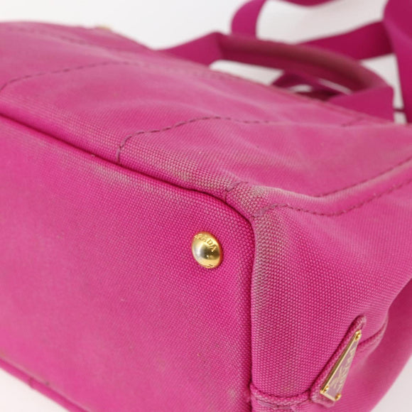 PRADA Canapa PM Handtas Canvas 2-weg Roze Goud Auth ka2235