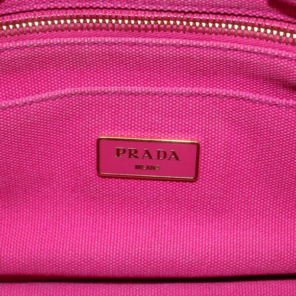 PRADA Canapa PM Handtas Canvas 2-weg Roze Goud Auth ka2235
