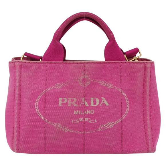 PRADA Canapa PM Handtas Canvas 2-weg Roze Goud Auth ka2235