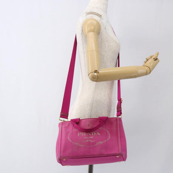 PRADA Canapa PM Handtas Canvas 2-weg Roze Goud Auth ka2235