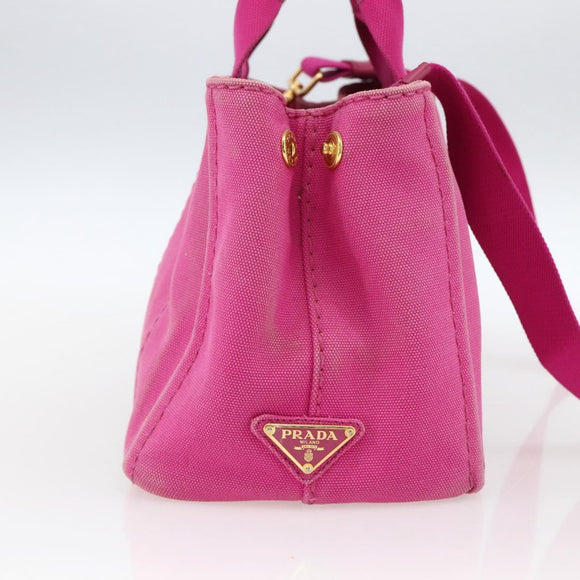 PRADA Canapa PM Handtas Canvas 2-weg Roze Goud Auth ka2235