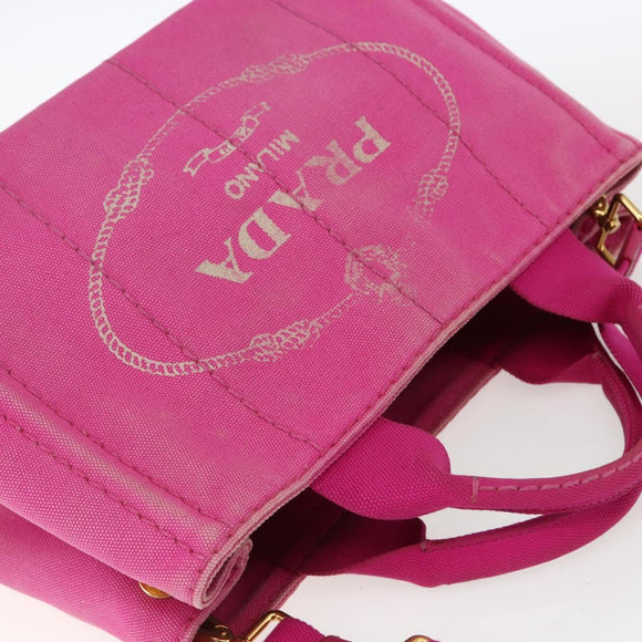 PRADA Canapa PM Handtas Canvas 2-weg Roze Goud Auth ka2235