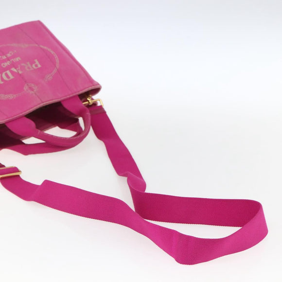 PRADA Canapa PM Handtas Canvas 2-weg Roze Goud Auth ka2235