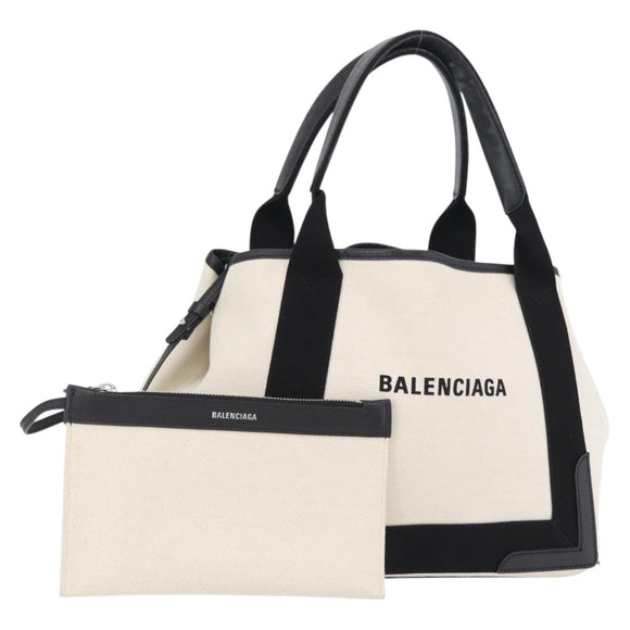 BALENCIAGA Cabas S Tote Bag Canvas Black White 339933 Auth ka2236