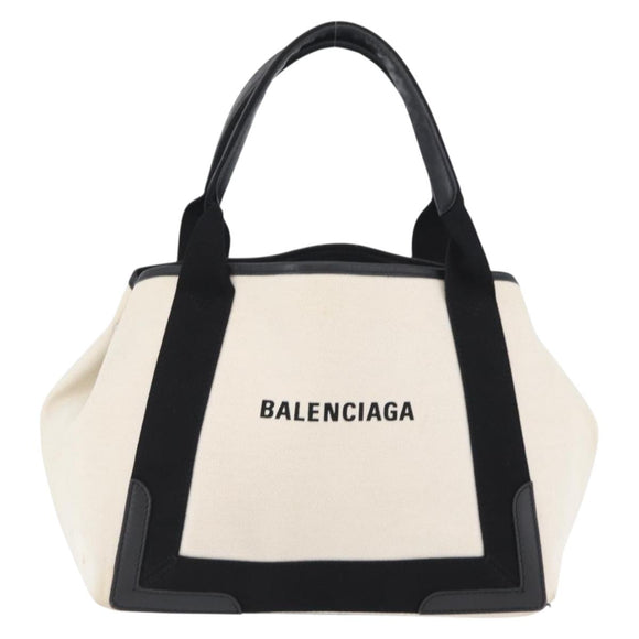 BALENCIAGA Cabas S Tote Bag Canvas Black White 339933 Auth ka2236