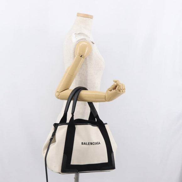 BALENCIAGA Cabas S Tote Bag Canvas Black White 339933 Auth ka2236