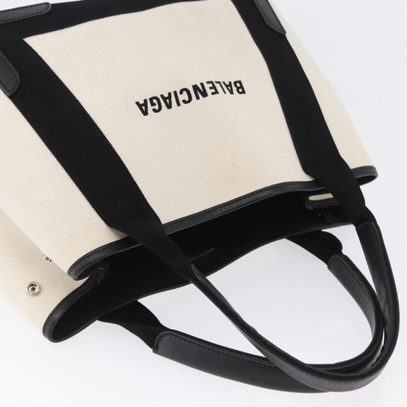 BALENCIAGA Cabas S Tote Bag Canvas Black White 339933 Auth ka2236