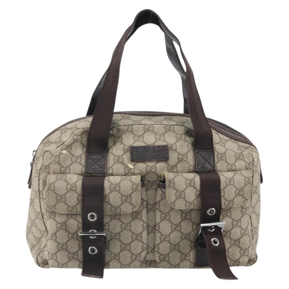 GUCCI GG Supreme Hand Bag PVC Beige Silver 140959 Auth ka2238