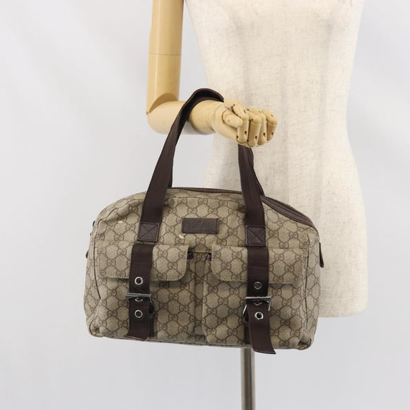 GUCCI GG Supreme Hand Bag PVC Beige Silver 140959 Auth ka2238