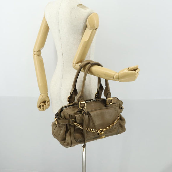 Chloe Paddington Hand Bag Leather Beige Gold Silver Auth ka2248SAV
