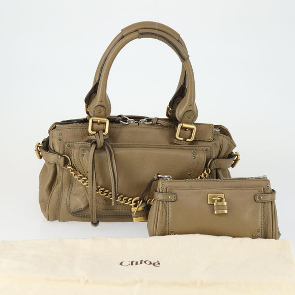 Chloe Paddington Hand Bag Leather Beige Gold Silver Auth ka2248SAV