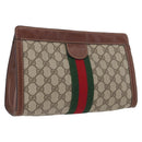 GUCCI GG Supreme Web Sherry Line Clutch Bag PVC Beige Red 010 378 Auth ka2251-1