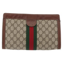 GUCCI GG Supreme Web Sherry Line Clutch Bag PVC Beige Red 010 378 Auth ka2251-2
