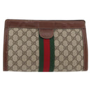GUCCI GG Supreme Web Sherry Line Clutch Bag PVC Beige Red 010 378 Auth ka2251-3