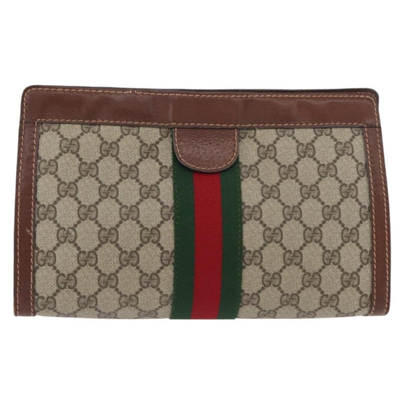 GUCCI GG Supreme Web Sherry Line Clutch Bag PVC Beige Red 010 378 Auth ka2251