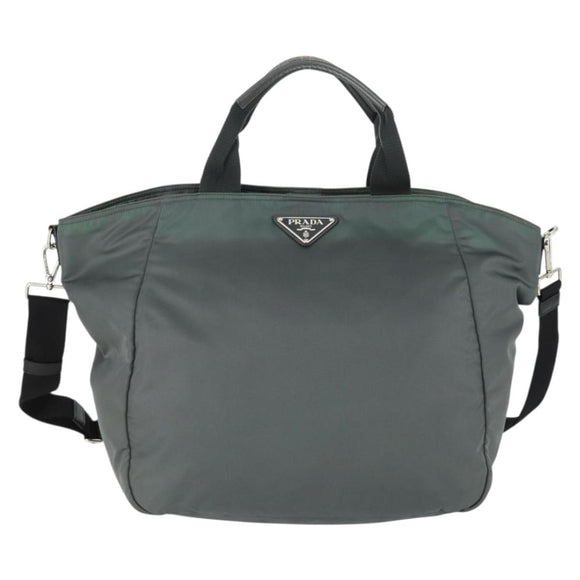 PRADA Tote Bag Nylon 2way Gray Silver Auth ka2252