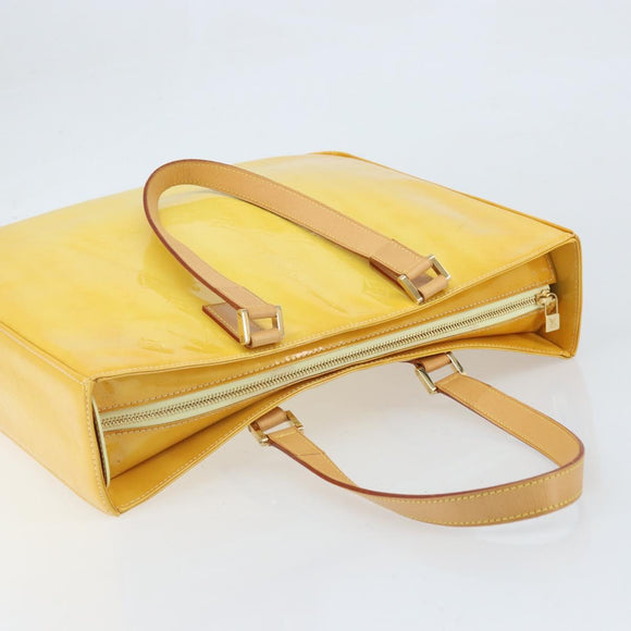 LOUIS VUITTON Monogram Vernis Columbus Tote Bag Lime Yellow M91047 Auth ka2253