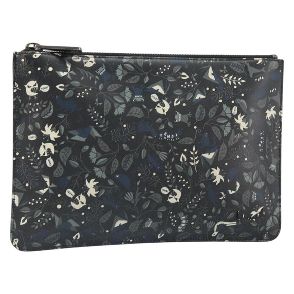 FENDI Clutch Bag Leather Black Auth ka2288