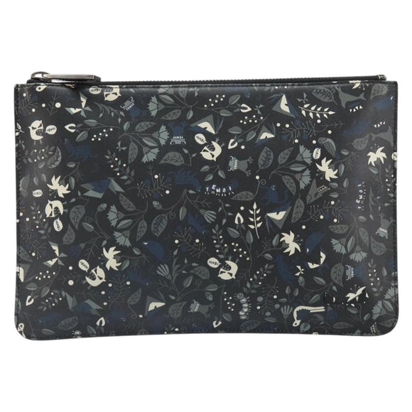 FENDI Clutch Bag Leather Black Auth ka2288
