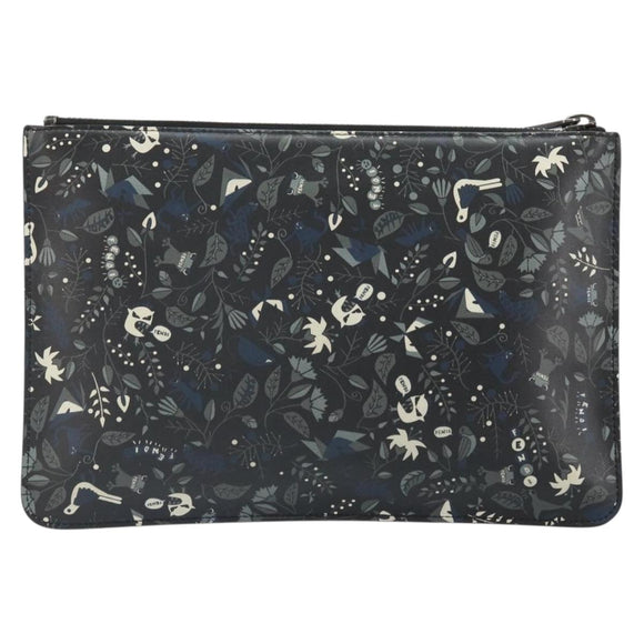 FENDI Clutch Bag Leather Black Auth ka2288