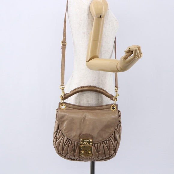 Miu Miu Matelasse Shoulder Bag Leather 2way Pink Gold Auth ka229