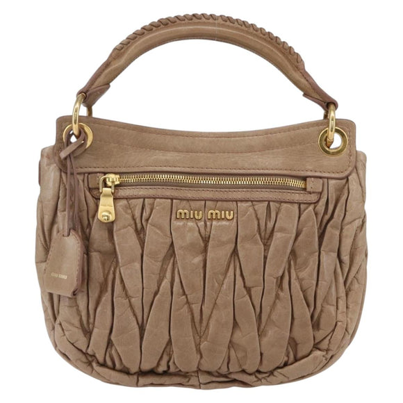 Miu Miu Matelasse Shoulder Bag Leather 2way Pink Gold Auth ka229