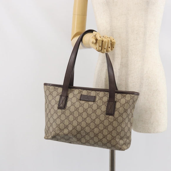 GUCCI GG Supreme Tote Bag PVC Beige Silver 181086 Auth ka2296
