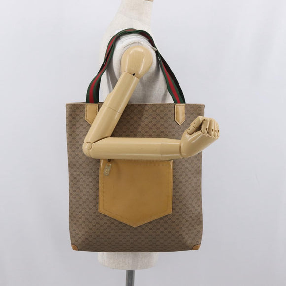 GUCCI Micro GG Supreme Web Sherry Line Tote Bag PVC Beige Gold Red Auth ka2297