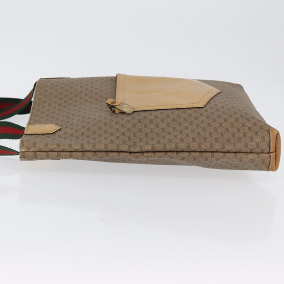 GUCCI Micro GG Supreme Web Sherry Line Tote Bag PVC Beige Gold Red Auth ka2297