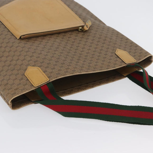 GUCCI Micro GG Supreme Web Sherry Line Tote Bag PVC Beige Gold Red Auth ka2297