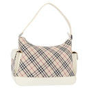 BURBERRY Nova Check Shoulder Bag Canvas Leather Beige White Silver Auth ka230-1
