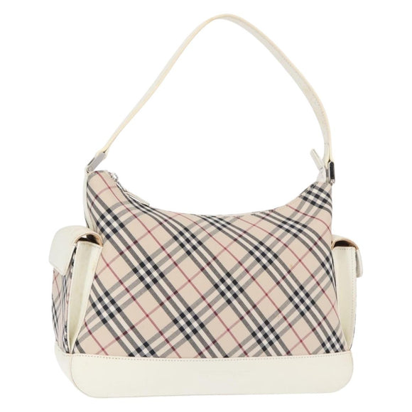 BURBERRY Nova Check Shoulder Bag Canvas Leather Beige White Silver Auth ka230