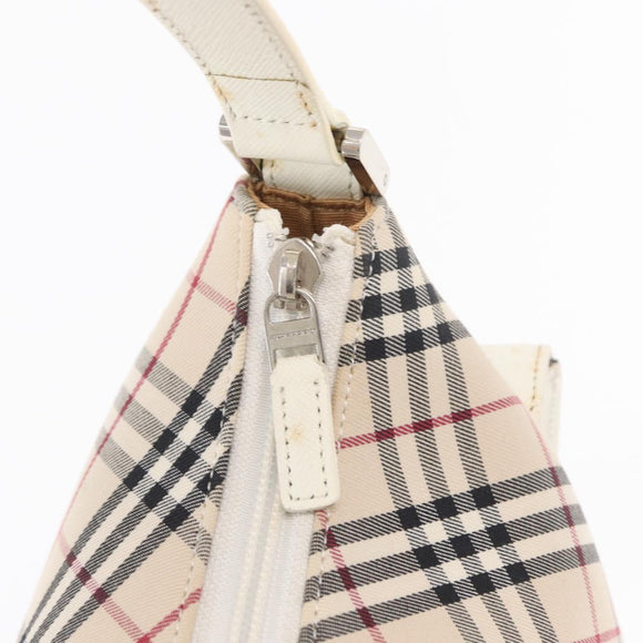BURBERRY Nova Check Shoulder Bag Canvas Leather Beige White Silver Auth ka230