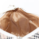 BURBERRY Nova Check Shoulder Bag Canvas Leather Beige White Silver Auth ka230-18