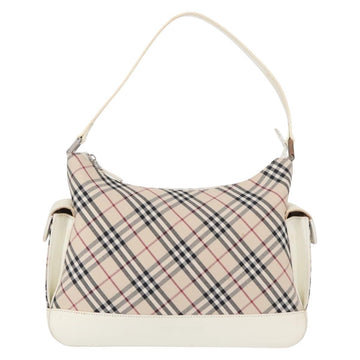 BURBERRY Nova Check Shoulder Bag Canvas Leather Beige White Silver Auth ka230 - 0