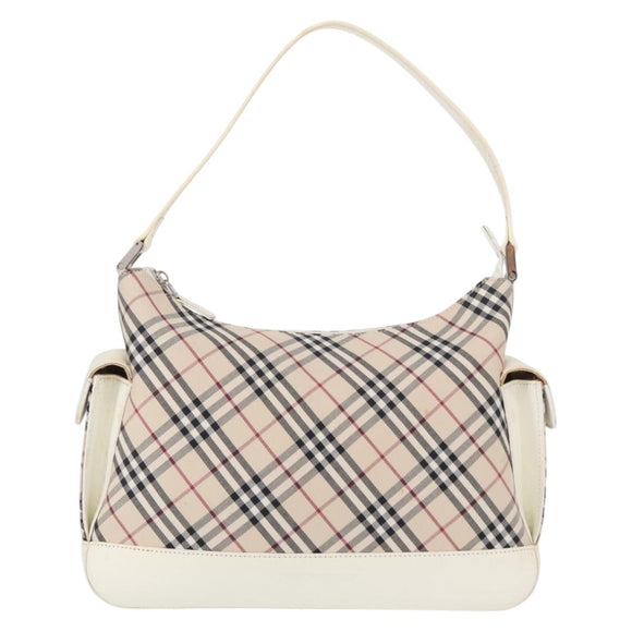 BURBERRY Nova Check Shoulder Bag Canvas Leather Beige White Silver Auth ka230